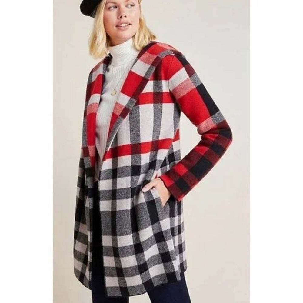 Anthropologie Field & Flower Cressida Hooded 100% Wool Sweater Coat Size XS